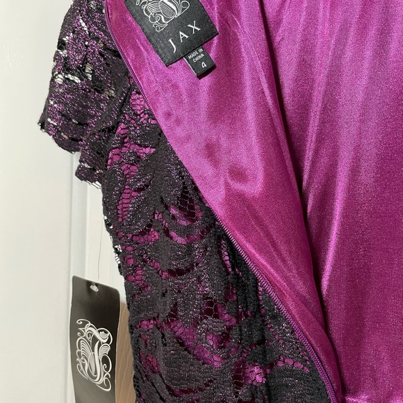 💋 NWT Jax STUNNING Purple/Black Lace Shortsleeved Midi Dress Size 4 - Picture 8 of 15
